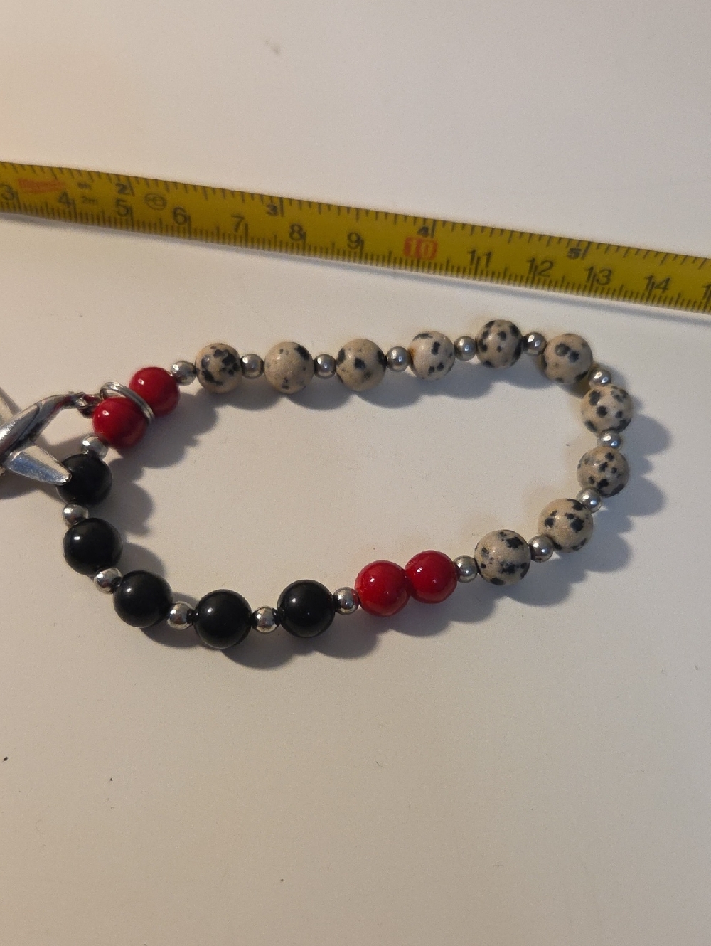 Dalmatian Jasper, Black & Red Beaded Bracelet